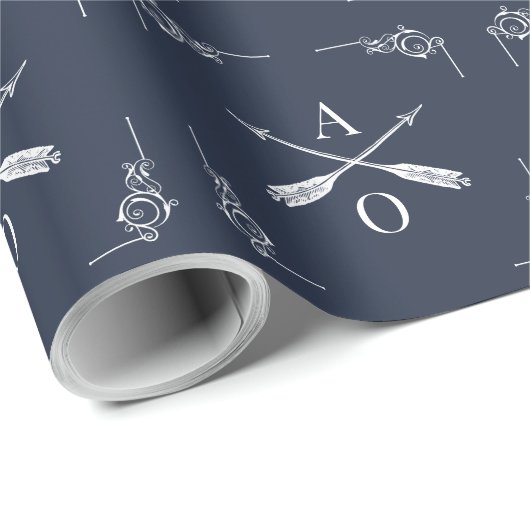 Navy Monogram und Arrows Geschenkpapier (Rolleneckpunkt)