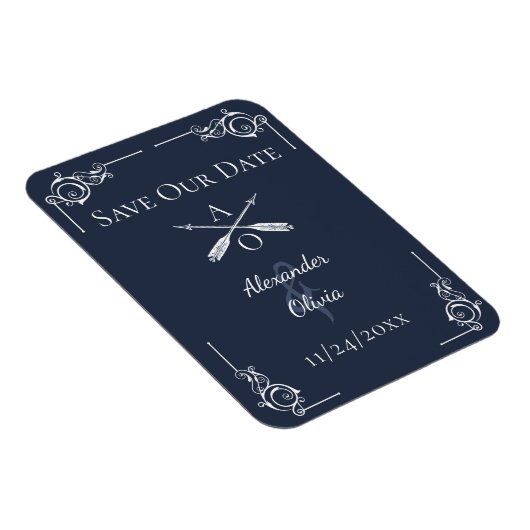 Navy Monogram und Arrows Save the Date Magnet (Rechte Seite)