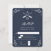 Navy Monogram und Arrows Wedding RSVP Card (Vorderseite)