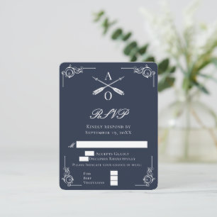 Navy Monogram und Arrows Wedding RSVP Card Karte