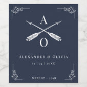 Navy Monogram und Arrows Wedding Wine Label Weinetikett (Einzelnes Label)
