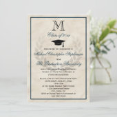 Navy Monogram Wreath Classic Uni-Abschluss Einladung (Stehend Vorderseite)