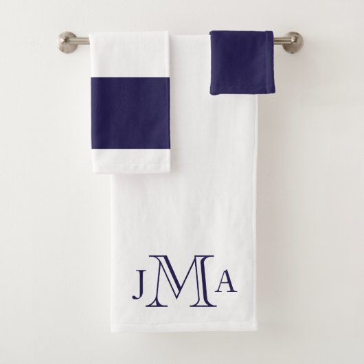 Navy Monogramm Weiß Badhandtuch Set (Insitu)