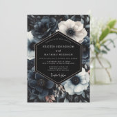 Navy Moody Bloom Hochzeit Einladung (Stehend Vorderseite)