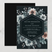Navy Moody Bloom Hochzeit Einladung (Vorne/Hinten)