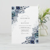 Navy Moody Bloom Hochzeit Einladung (Stehend Vorderseite)