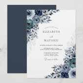 Navy Moody Bloom Hochzeit Einladung (Vorne/Hinten)