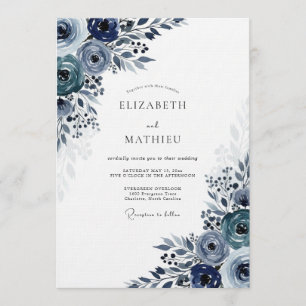 Navy Moody Bloom Hochzeit Einladung
