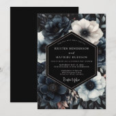 Navy Moody Bloom Wedding Einladung (Vorne/Hinten)