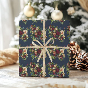 Navy Moody Floral Burgundy Wedding Geschenkpapier