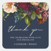 Navy Moody Floral Burgundy Wedding Quadratischer Aufkleber (Vorderseite)