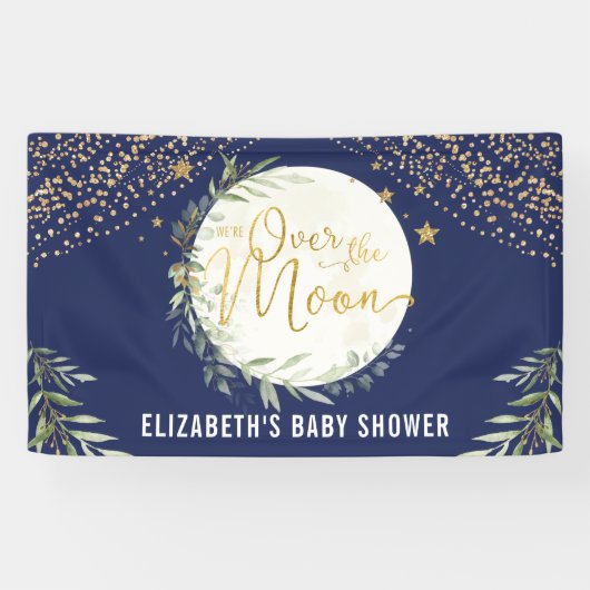 Navy Moon Star Greenerity Gold Baby Dusche Willkom Banner (Horizontal)