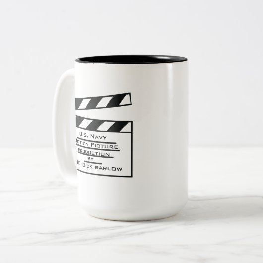 Navy Motion Picture Slate 1Two-Tone Tasse, 15 oz Zweifarbige Tasse (Vorderseite Links)