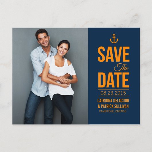NAVY & MUSTARD NAUTICAL SAVE THE DATE POSTCARD ANKÜNDIGUNGSPOSTKARTE (Vorderseite)