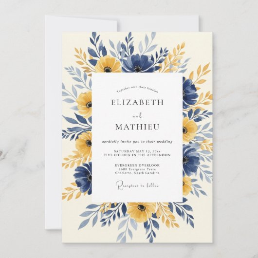 Navy Mustard Radiant Spring Wedding Einladung (Vorderseite)