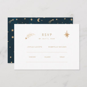 Navy Mystische Gold Sterne Mond Astronomie Hochzei RSVP Karte