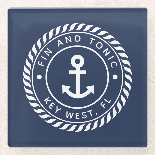 Navy| Name des Logos für Logos und Anker Glasuntersetzer (Vorderseite)
