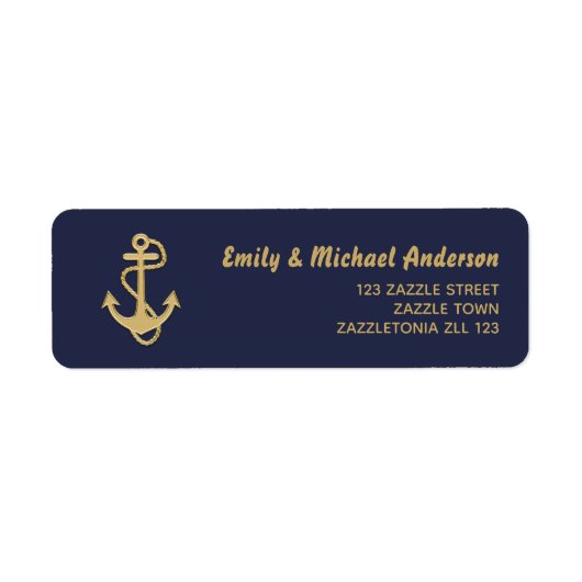 Navy Nautic Address Labels Gold Anchor Blue (Vorne)