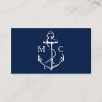 Navy Nautic Anchor Monogram Business Card