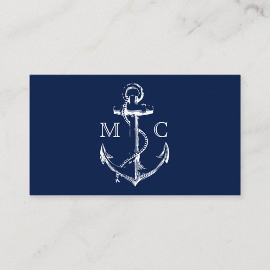 Navy Nautic Anchor Monogram Business Card Visitenkarte (Vorderseite)