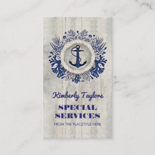 Navy Nautic Anchor Rustic Driftwood Visitenkarte