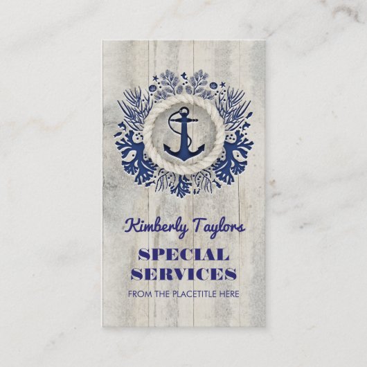 Navy Nautic Anchor Rustic Driftwood Visitenkarte (Vorderseite)