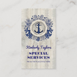 Navy Nautic Anchor Rustic Driftwood Visitenkarte