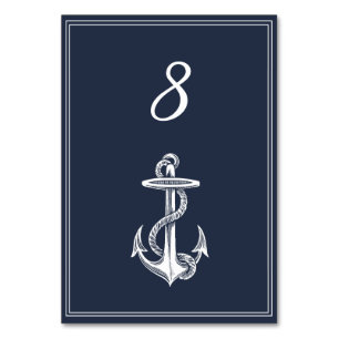 Navy Nautic Anchor Tischnummer Card
