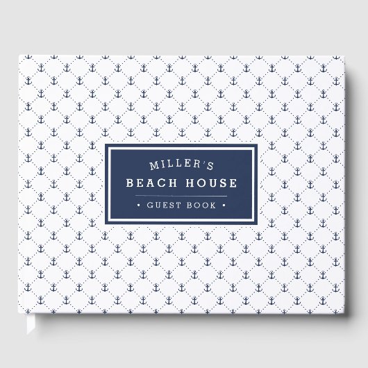 Navy Nautic Anchors | Beach House Gästebuch (Vorderseite)