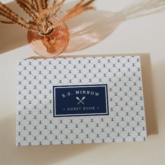 Navy Nautic Anchors | Personalisiertes Schiff Gästebuch