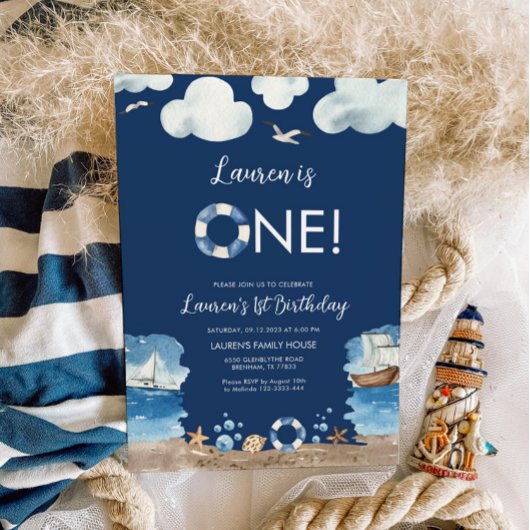 Navy Nautic Einladung zum 1. Geburtstag