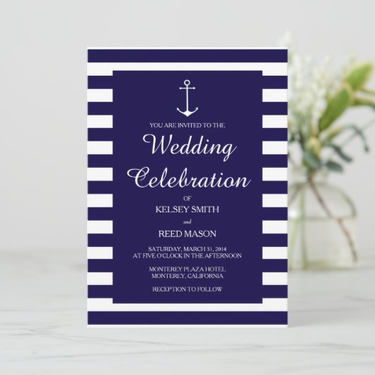 Navy Nautic : Einladungen zum Hochzeitsfeiern (Stehend Vorderseite)