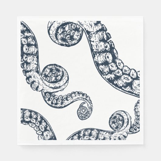 Navy Nautic Octopus Paper Napkins Serviette (Vorderseite)