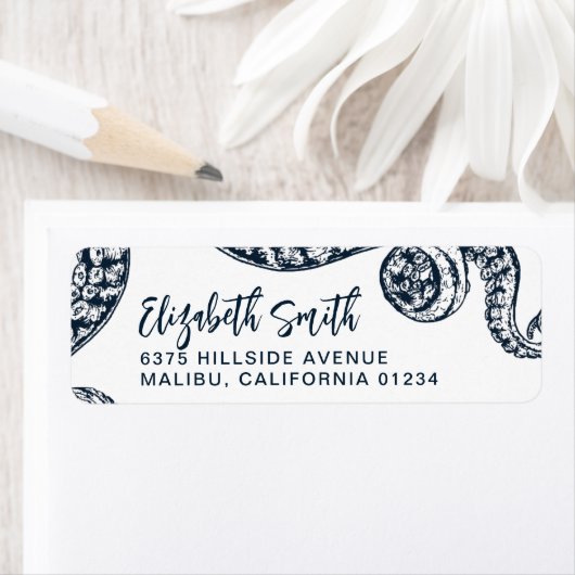 Navy Nautic Octopus Rücksendeadressen-Aufklebers (Insitu)