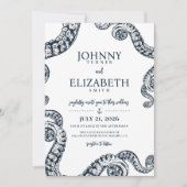 Navy Nautic Octopus Tentacle Wedding Einladung (Vorderseite)