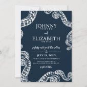 Navy Nautic Octopus Tentacle Wedding Einladung (Vorderseite)