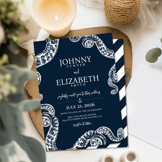 Navy Nautic Octopus Tentacle Wedding Einladung