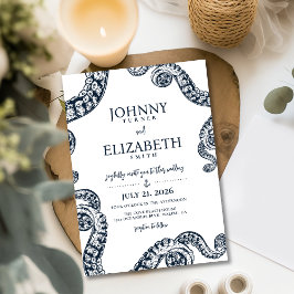 Navy Nautic Octopus Tentacle Wedding Einladung