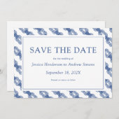 Navy Nautic Rope Flat Save the Date Card (Vorne/Hinten)