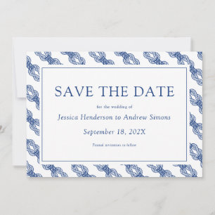 Navy Nautic Rope Flat Save the Date Card