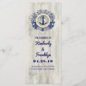 Navy Nautic Rustic Driftwood Beach Hochzeit Programm (Vorderseite)