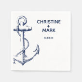 Navy Nautic Sketch Anchor Monogram | Hochzeit Serviette (Vorderseite)
