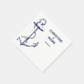 Navy Nautic Sketch Anchor Monogram | Hochzeit Serviette (Ecke)
