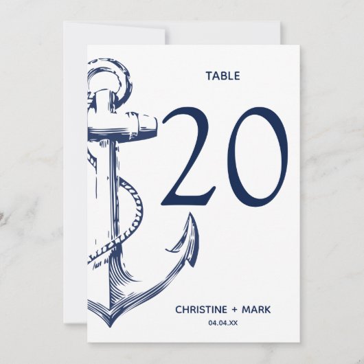 Navy Nautic Sketch Anchor | TISCHNUMMERN (Vorderseite)