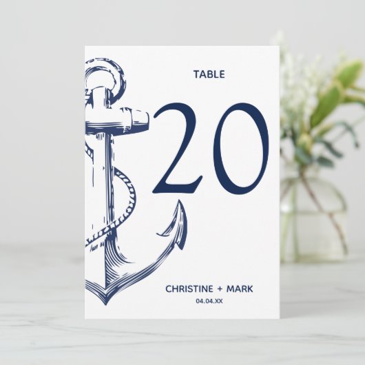 Navy Nautic Sketch Anchor | TISCHNUMMERN (Stehend Vorderseite)