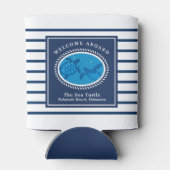 Navy Nautic Stripes Boot Name Sea Turtle Dosenkühler (Rückseite)