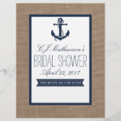 Navy Nautical Anchor Brautparty Recipe Dividende (Vorderseite)