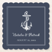Navy Nautical Anchor Hochzeitspapier-Untersetzer Untersetzer (Vorderseite)