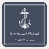 Navy Nautical Anchor Hochzeitsticker Quadratischer Aufkleber (Vorderseite)