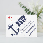 Navy Nautical Anchor mit einer Touch von Red Weddi RSVP Karte (Stehend Vorderseite)